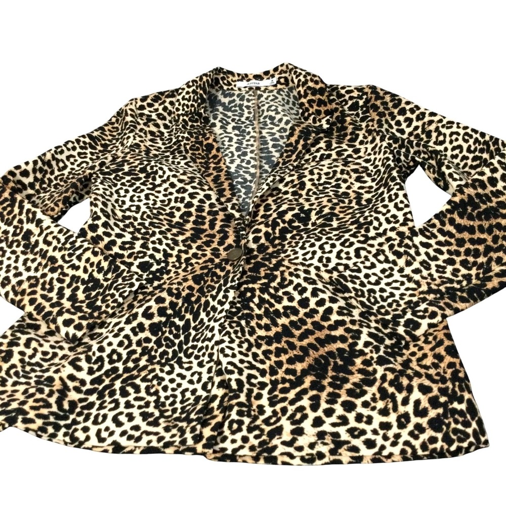 JustFab Leopard Print Blazer Tan Brown Black Single Button Jacket Womens Size M